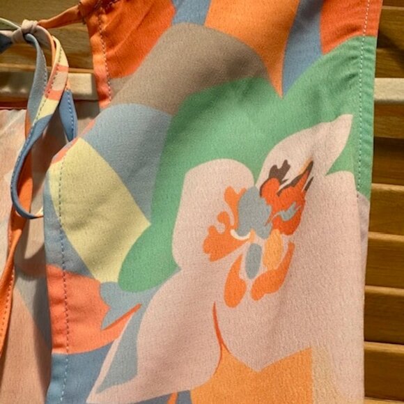 NWOT ASTR the Label High Neck Open Back Midi Dress - Orange blue multi - Size L - Picture 9 of 10